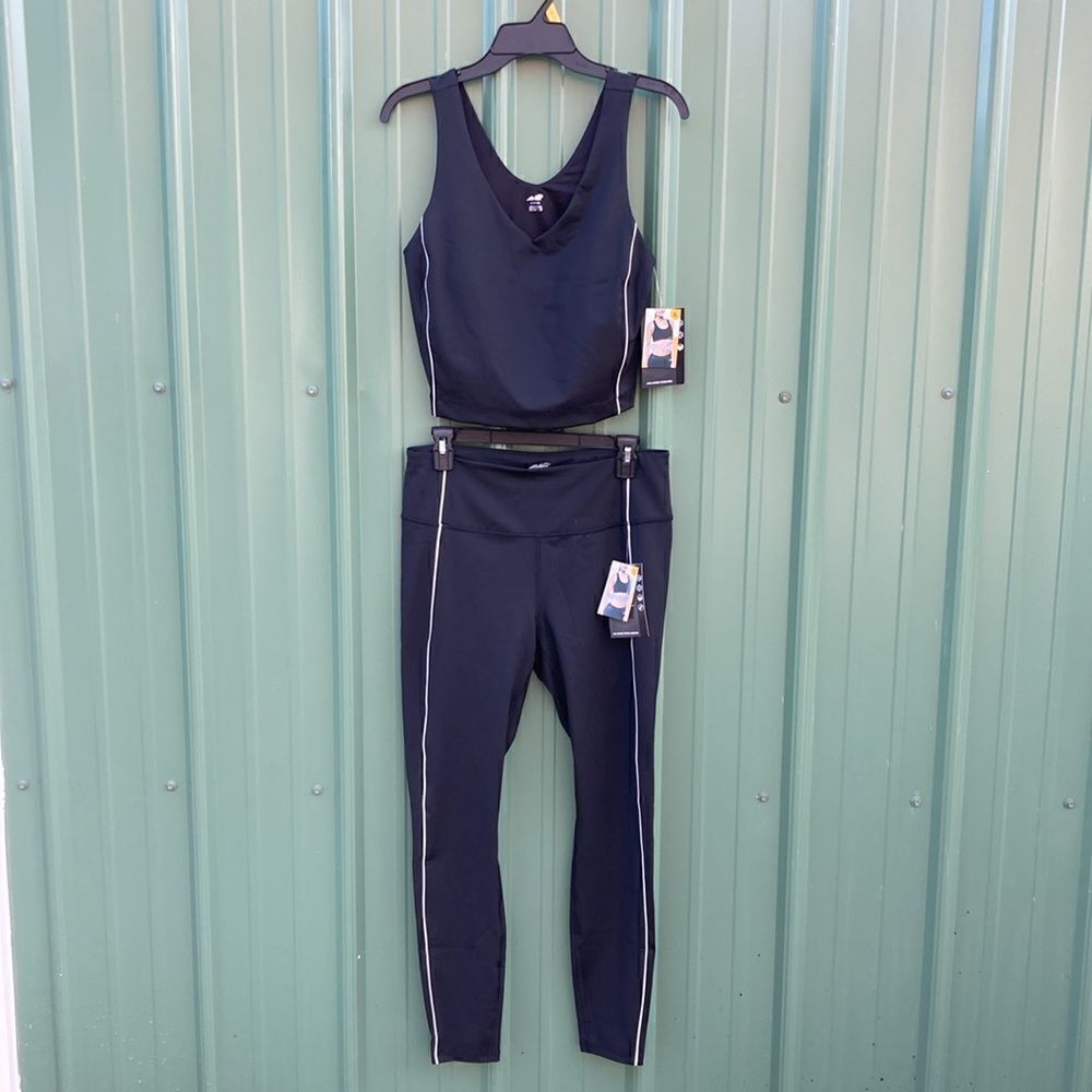 Women's Active Sports Piped Bra Tank Top & Leggings 2-Piece Size L